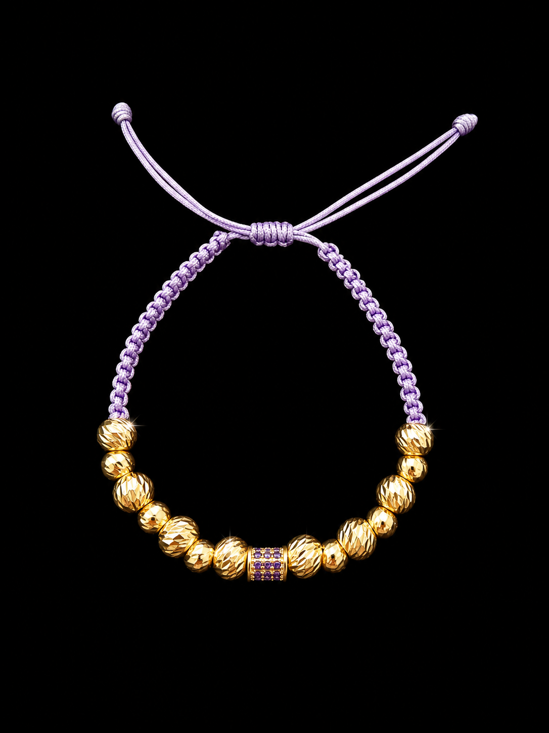 Pulsera Ajustable de Balines en Oro 18K Lavanda