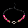Pulsera Corazón Brillante con Jade Rosa Fucsia y Balines en Oro 18K