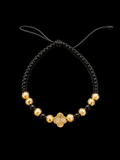 Pulsera Ajustable de Balines en Oro 18K Trébol Negro Elegance